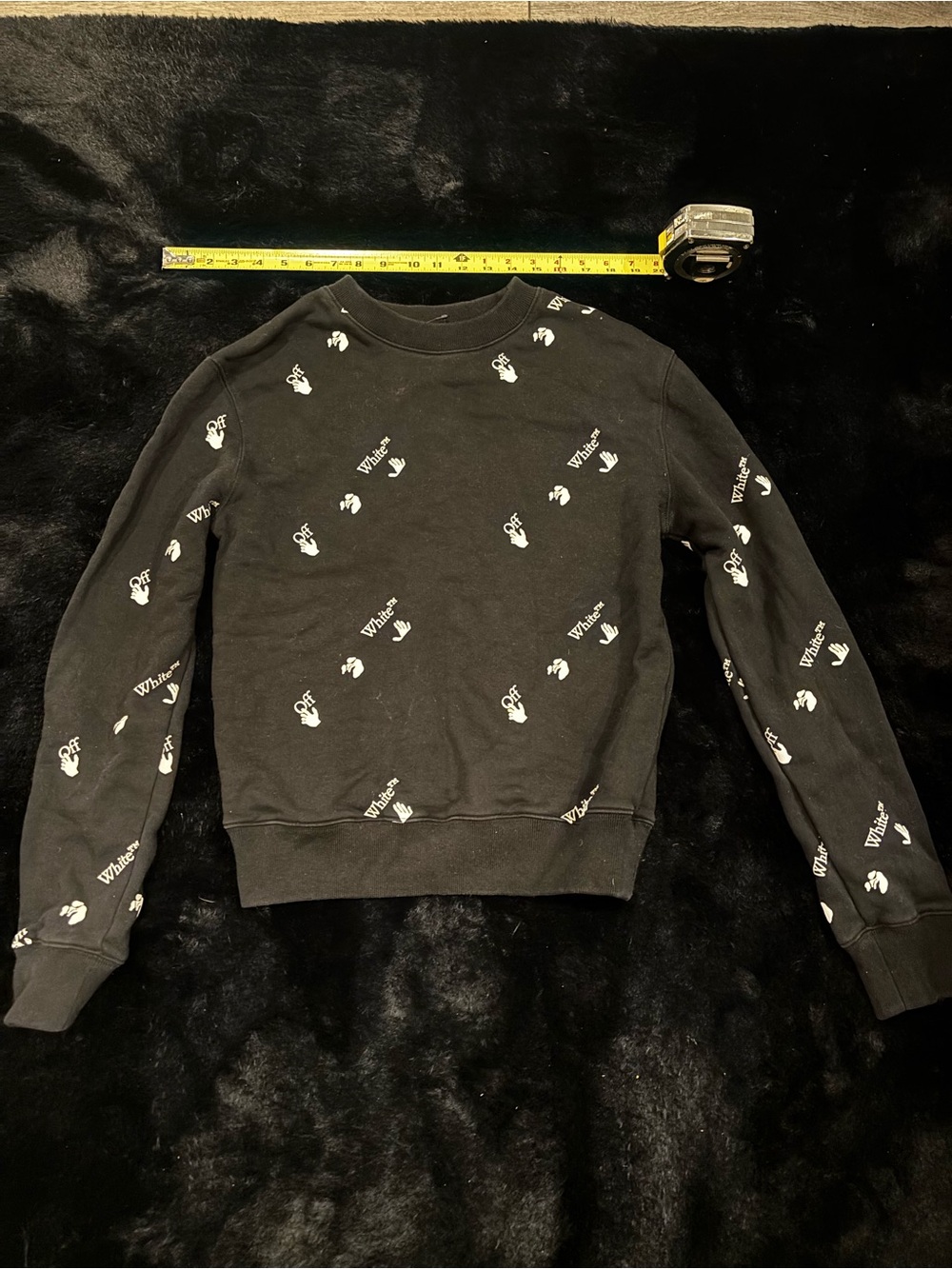 Off-White Black Crewneck Sweater with White Logo Print